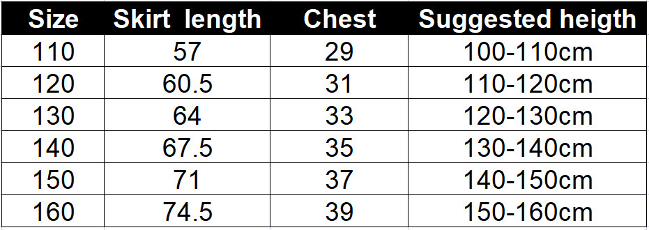 Banban Costume Size Chart